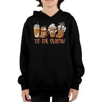 Tis The Season Fall Pumpkin Coffee Latte Leopard Iced Coffee Youth Hoodie - Thegiftio UK