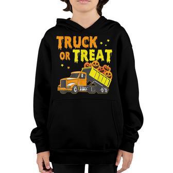 Truck Or Treat Truck Pumpkin Halloween Costume Truck Driver Youth Hoodie - Thegiftio UK