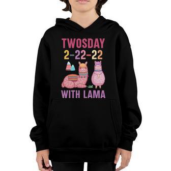 Twosday Tuesday February 22Nd 2022 Lama Kids Gift Graphic Design Printed Casual Daily Basic Youth Hoodie - Thegiftio UK