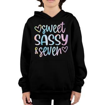 Tye Dye Sweet Sassy And Seven 7 Years Old 7Th Birthday Girls Youth Hoodie - Thegiftio UK