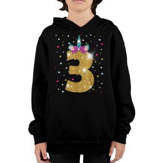 Unicorn 3Rd Birthday Girl Three 3 Years Old Youth Hoodie - Thegiftio UK