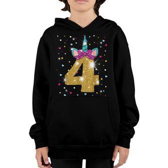 Unicorn 4Th Birthday Girl Four 4 Years Old Youth Hoodie - Thegiftio UK