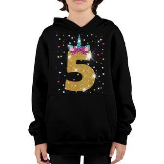 Unicorn 5Th Birthday Girl Five 5 Years Old Youth Hoodie - Thegiftio UK