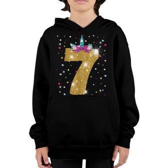 Unicorn 7Th Birthday Girl Seven 7 Years Old V2 Youth Hoodie - Thegiftio UK