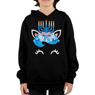 Unicorn Face Hanukkah Funny Gifts Girls Kids Happy Hanukkah Youth Hoodie - Thegiftio UK