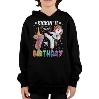 Unicorn Karate 7Th Birthday 7 Seven Years Old Taekwondo Kids Youth Hoodie - Thegiftio UK