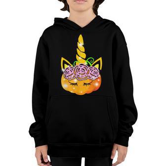 Unicorn Pumpkin Halloween Thanksgiving Girls Kids Youth Hoodie - Thegiftio UK