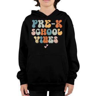 Vibes Pre-K Teacher Back To School Vintage Groovy Funny Youth Hoodie - Thegiftio UK