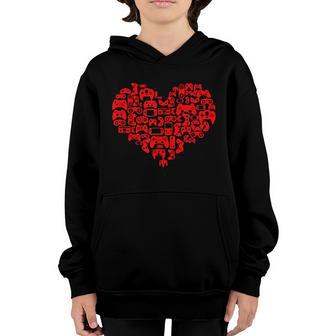 Video Gamer Valentines Day Heart Controller Gift Youth Hoodie - Thegiftio UK
