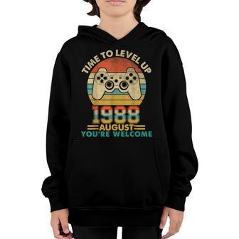 Vintage 1988 August 34 Years Old Video Gamer 34Th Birthday Youth Hoodie - Thegiftio UK