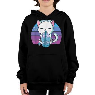 Vintage Cat Boba Tea Bubble Tea Anime Kawaii Neko For Girls Youth Hoodie - Thegiftio UK