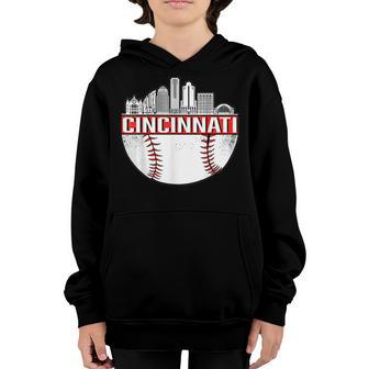 Vintage Cincinnati Skyline City Baseball Met At Gameday Youth Hoodie - Thegiftio UK