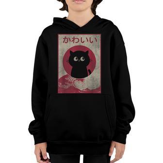 Vintage Kawaii Cat Japanese Black Anime Gift Girls Nager V2 Youth Hoodie - Thegiftio UK