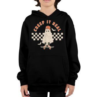 Vintage Retro Halloween Creep It Real Ghost Boy Fall Season V2 Youth Hoodie - Thegiftio UK