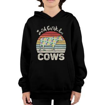 Vintage Retro Just A Girl Who Loves Cows Farmer Great Gift Graphic Design Printed Casual Daily Basic Youth Hoodie - Thegiftio UK