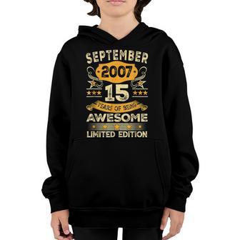 Vintage September 2007 15 Years Old Boy 15Th Birthday Gifts Youth Hoodie - Thegiftio UK