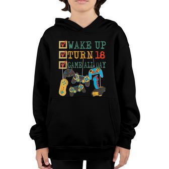 Vintage Wake Up Turn 18 Game All Day 18Th Birthday Gamer Youth Hoodie - Thegiftio UK