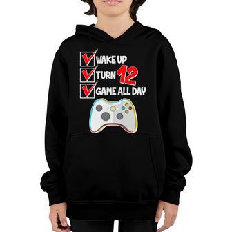 Wake Up Turn Twelve Game All Day 12Th Birthday T-Shirt Graphic Design Printed Casual Daily Basic Youth Hoodie - Thegiftio UK