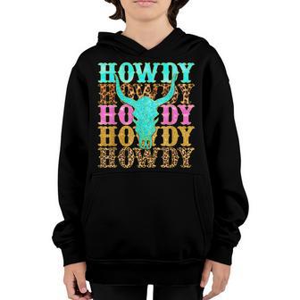 Western Country Leopard Howdy Bull Skull Cowgirl Rodeo Youth Hoodie - Thegiftio UK
