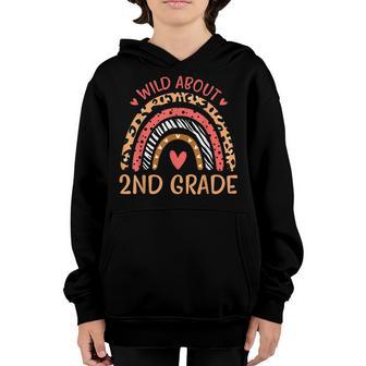 Wild About 2Nd Grade Leopard Rainbow Back To School Teacher Youth Hoodie - Thegiftio UK
