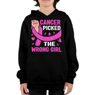Woman Cancer Picked The Wrong Girl Breast Cancer Awareness Youth Hoodie - Thegiftio UK