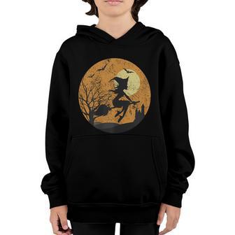 Women Girls Halloween Witch Riding Broom In Front Of Moon Graphic Design Printed Casual Daily Basic Youth Hoodie - Thegiftio UK