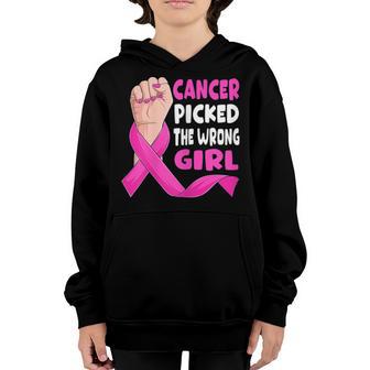 Womens Breast Cancer Cancer Picked The Wrong Girl Awareness Women Youth Hoodie - Thegiftio UK