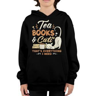 Womens Tea Books And Cats Cat Book Lovers Reading Book Youth Hoodie - Thegiftio UK