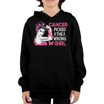Womens Warrior Cancer Picked The Wrong Girl Breast Cancer Awareness V2 Youth Hoodie - Thegiftio UK