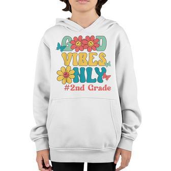 2Nd Grade Good Vibes Only Retro Groovy Back To School V2 Youth Hoodie - Thegiftio UK