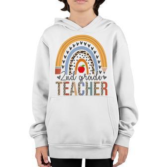 2Nd Grade Teacher Leopard Boho Rainbow Back To School Youth Hoodie - Thegiftio UK
