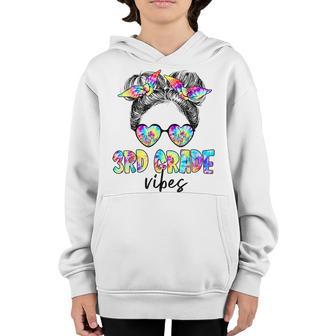 3Rd Grade Vibes Messy Bun Girl Back To School First Day Kids Youth Hoodie - Thegiftio UK