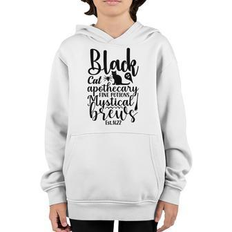 Black Cat Apothecary Fine Potions Mystical Brews Halloween Youth Hoodie - Seseable