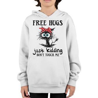 Black Cat Bandana Free Hug Just Kidding Dont Touch Me Youth Hoodie - Thegiftio UK