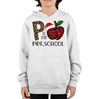 Blv1 P Is For Preschool Leopard Merry Xmas Christmas Teacher Youth Hoodie - Thegiftio UK