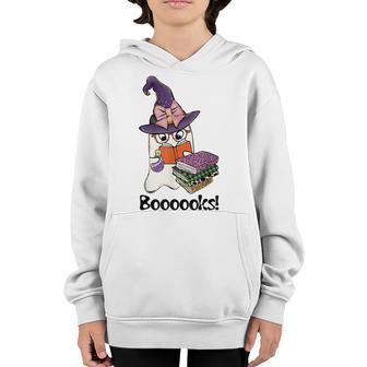 Boooooks Ghost Reading Book Funny Book Lover Halloween Youth Hoodie - Thegiftio UK