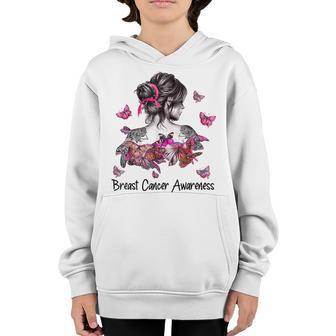 Breast Cancer Ribbon Butterfly Girl In October We Wear Pink Youth Hoodie - Thegiftio UK