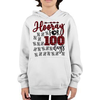 Buffalo Plaid Happy 100Th Day Of School Hooray For 100 Days Youth Hoodie - Thegiftio UK