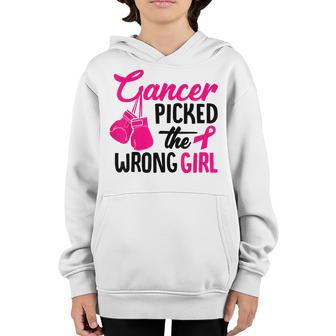 Cancer Picked The Wrong Girl Breast Cancer Awareness Funny Youth Hoodie - Thegiftio