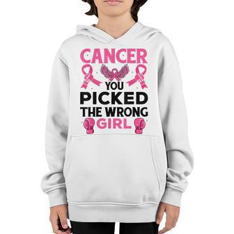 Cancer You Picked The Wrong Girl Breast Cancer Awareness Youth Hoodie - Thegiftio UK
