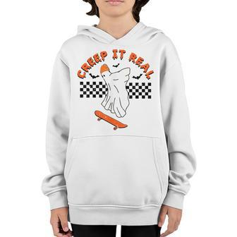 Creep It Real Funny Halloween Boo Ghost Skateboard Vintage Youth Hoodie - Seseable