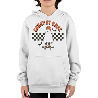 Creep It Real Halloween Kids Ghost Skateboarding Spooky Vibe Youth Hoodie - Thegiftio UK