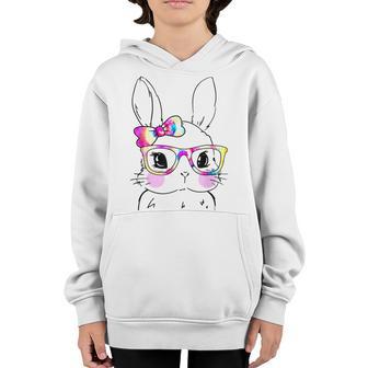 Cute Bunny Rabbit Face Tie Dye Glasses Girl Happy Easter Day V2 Youth Hoodie - Thegiftio UK