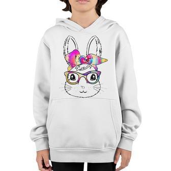 Cute Bunny Rabbit Face Tie Dye Glasses Girl Happy Easter Day Youth Hoodie - Thegiftio UK