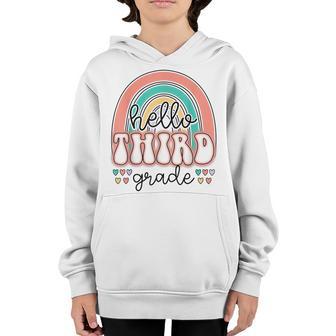 Cute Rainbow Hello Third Grade Happy Back To School Day Youth Hoodie - Thegiftio UK