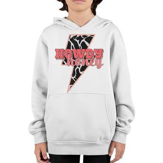 Desert Lightning Bolt Howdy Honey Cow Print Western Cowgirls Youth Hoodie - Thegiftio UK