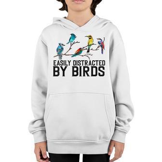 Easily Distracted By Birds Funny Bird Watching For Kids Youth Hoodie - Thegiftio UK