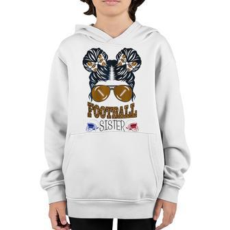 Football Sister Vintage Leopard Messy Bun Funny Football Youth Hoodie - Thegiftio UK