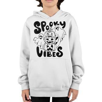 Ghost Halloween Pumpkin Face Spooky Vibes Funny Halloween Youth Hoodie - Seseable