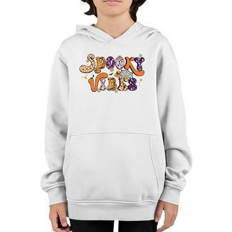 Groovy Style Thick Thights And Spooky Vibes Halloween Youth Hoodie - Seseable